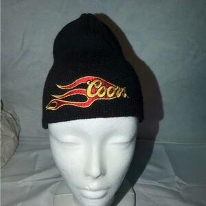 Vintage Coors Black Knit Beanie with Flame Design